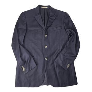 Burberry London Navy Blue Sports Coat Jacket 42L 100% Wool Quiet Luxury Neutral